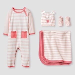Cat&Jack organic cotton Baby Girl Newborn Striped Pink and White Baby Outfit Set